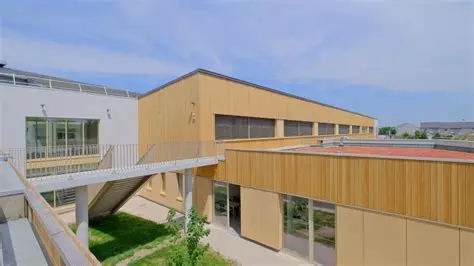 Passerelle aérienne et cour du lycée Maurice Genevoix Ingré